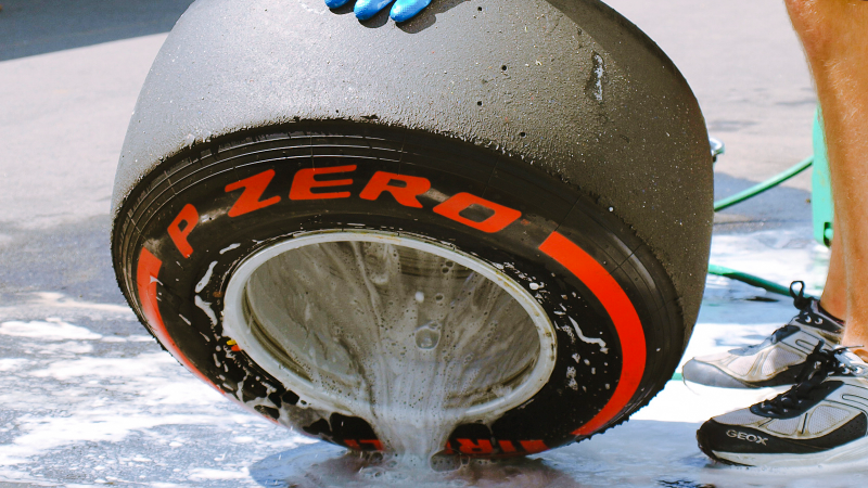 An example of a Pirelli P-ZERO branded tire getting washed at the Montreal Grand Prix a few years ago. Photo Credit: Raphael Orlove